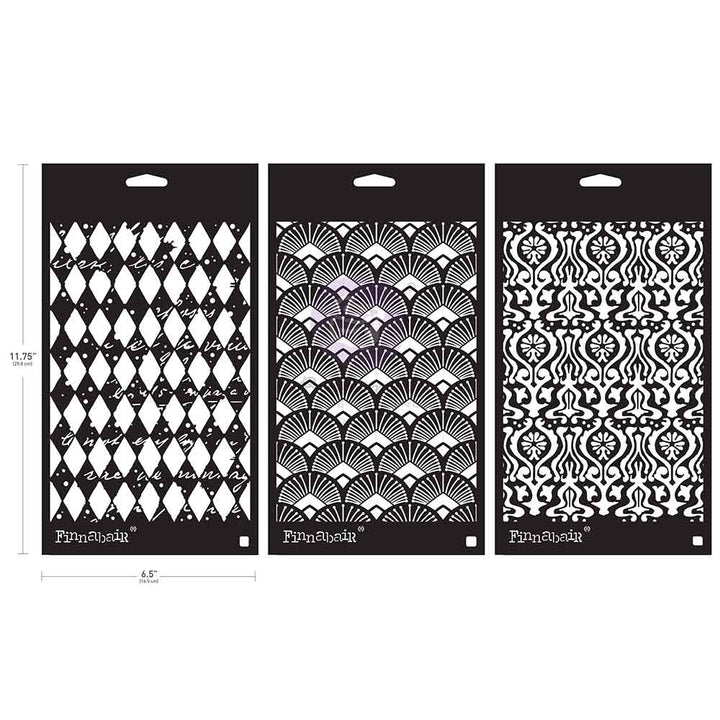 NEW! Limited Edition Finnabair Stencil Set – DECADENT WALLS – 3 stencils, 6″x9″ each