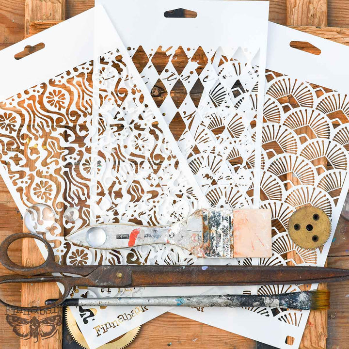 NEW! Limited Edition Finnabair Stencil Set – DECADENT WALLS – 3 stencils, 6″x9″ each