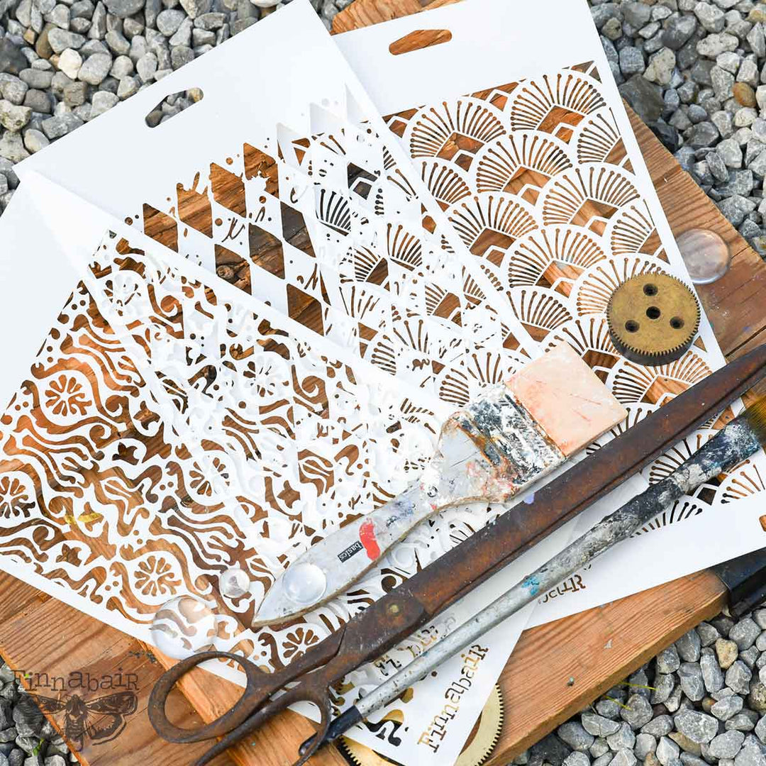 NEW! Limited Edition Finnabair Stencil Set – DECADENT WALLS – 3 stencils, 6″x9″ each