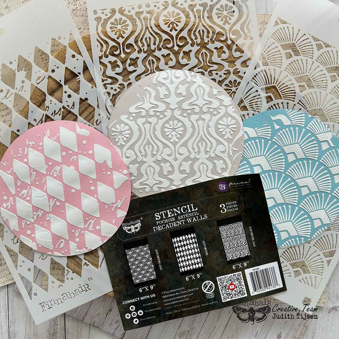 NEW! Limited Edition Finnabair Stencil Set – DECADENT WALLS – 3 stencils, 6″x9″ each