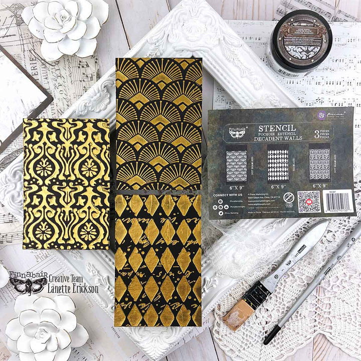 NEW! Limited Edition Finnabair Stencil Set – DECADENT WALLS – 3 stencils, 6″x9″ each