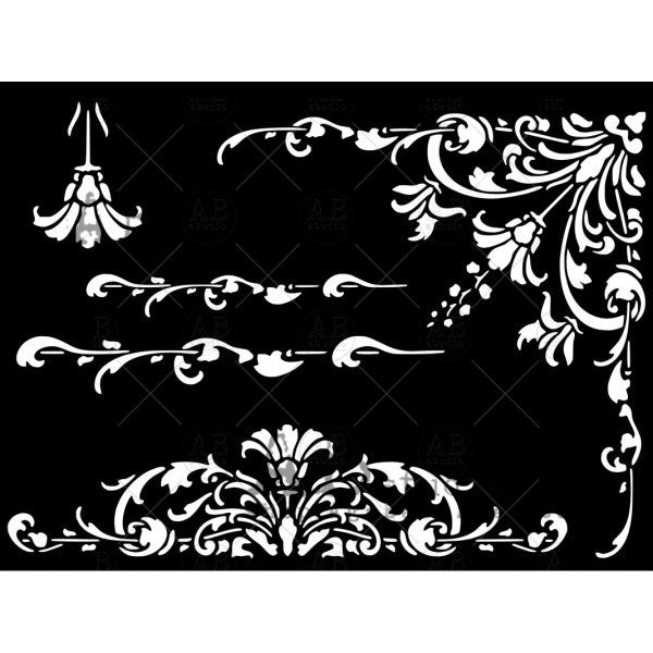 ABstudio Stencil - SCROLLS & FLOURISHES ID-331 (18cmx24cm) - Rustic Farmhouse Charm