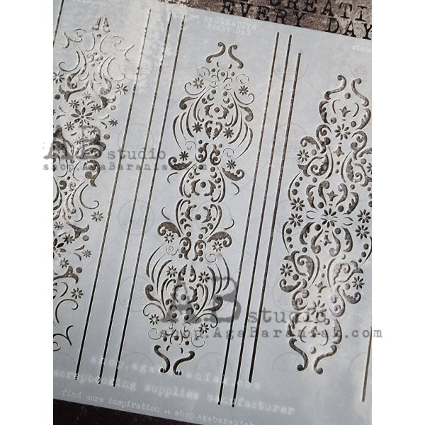 ABstudio Stencil - ORNATE EMBELLISHMENTS ID-386 (20cmx20cm) - Rustic Farmhouse Charm