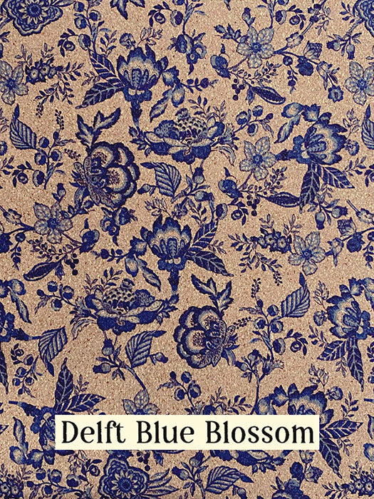 Adhesive Cork Fabric - DELFT BLUE BLOSSOM