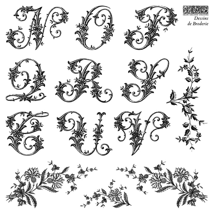 NEW! IOD Stamp Box Set - DESSINS DE BRODERIE (4x 6"x6", 15.24cm x 15.24cm) - Rustic Farmhouse Charm