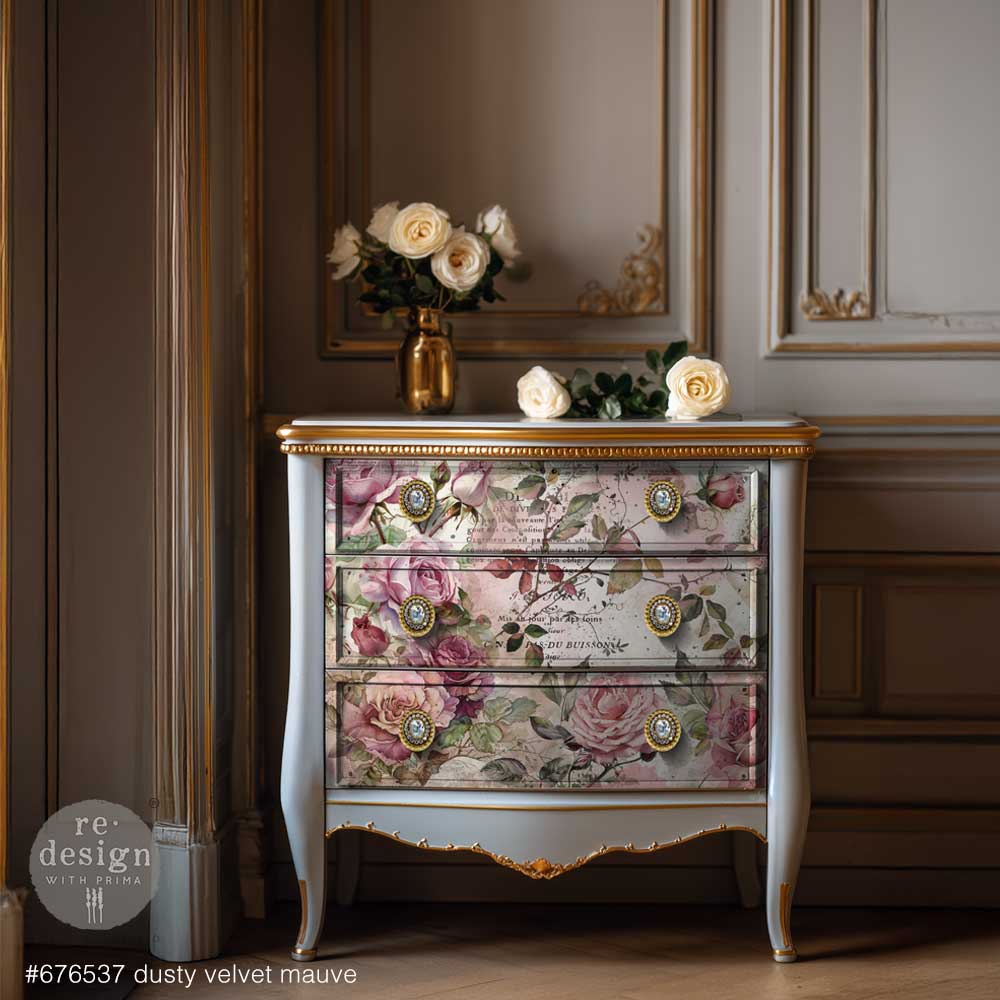 NEW! Redesign Double Delight Decoupage Fibre Paper Set (2 Sheets) - DUSTY VELVET MAUVE - Rustic Farmhouse Charm