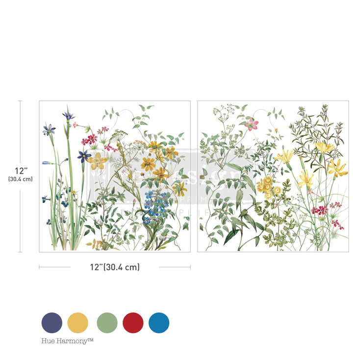 NEW! Redesign Maxi Transfer - ECLAT FLORAL (2 sheets, each 30.48cm x 30.48cm) - Rustic Farmhouse Charm