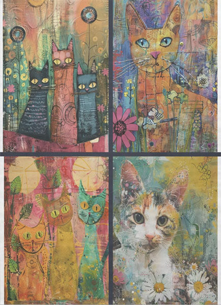 Decoupage Tissue Paper - Eclectic Cat Collage (53.34cm x 73.66cm) - Rustic Farmhouse Charm
