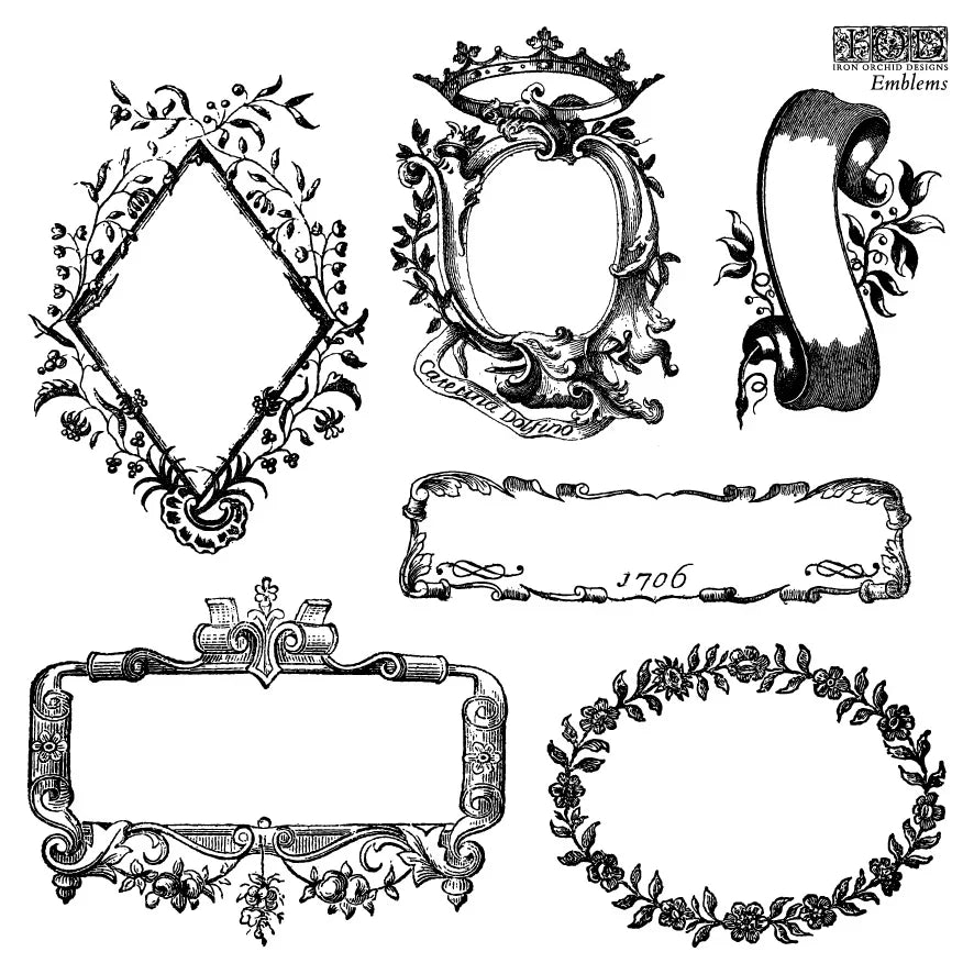 NEW! IOD Stamp Box Set - EMBLEMS (4x 6"x6", 15.24cm x 15.24cm) - Rustic Farmhouse Charm