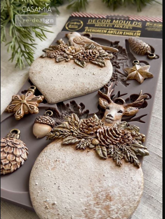NEW! Redesign Mould - EVERGREEN ANTLER EMBLEM (5" x 8")