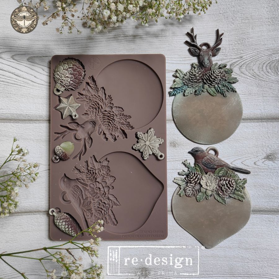 NEW! Redesign Mould - EVERGREEN ANTLER EMBLEM (5" x 8")