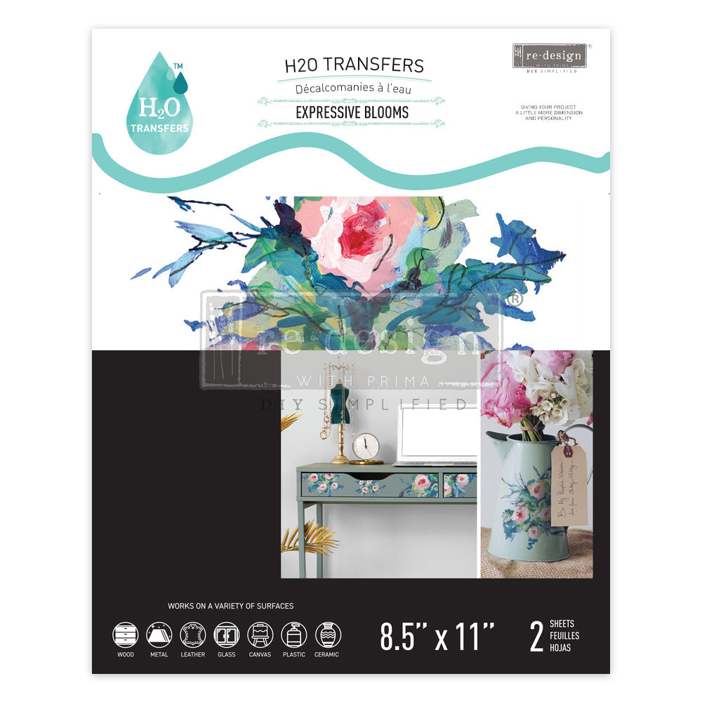 Redesign H20 Transfer - EXPRESSIVE BLOOMS (2 sheets, each 21.59cm x 27.94cm) - Rustic Farmhouse Charm