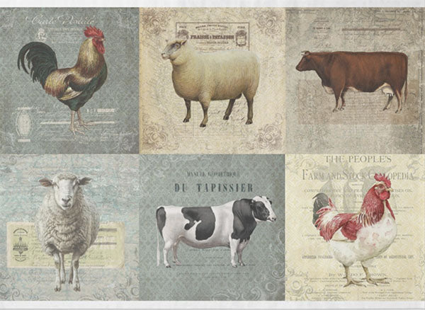 Decoupage Tissue Paper - Farm Animals Carte Postale (53.34cm x 73.66cm) - Rustic Farmhouse Charm