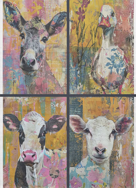 Decoupage Tissue Paper - Farm Animals Collage 4 (53.34cm x 73.66cm) - Rustic Farmhouse Charm