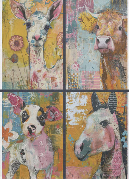 Decoupage Tissue Paper - Farm Pets Collage 4 (53.34cm x 73.66cm) - Rustic Farmhouse Charm