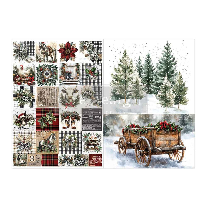 NEW! Redesign A4 Decoupage Fibre Paper Pack of 2 - FARMHOUSE FROST (21cm x 29.7cm)