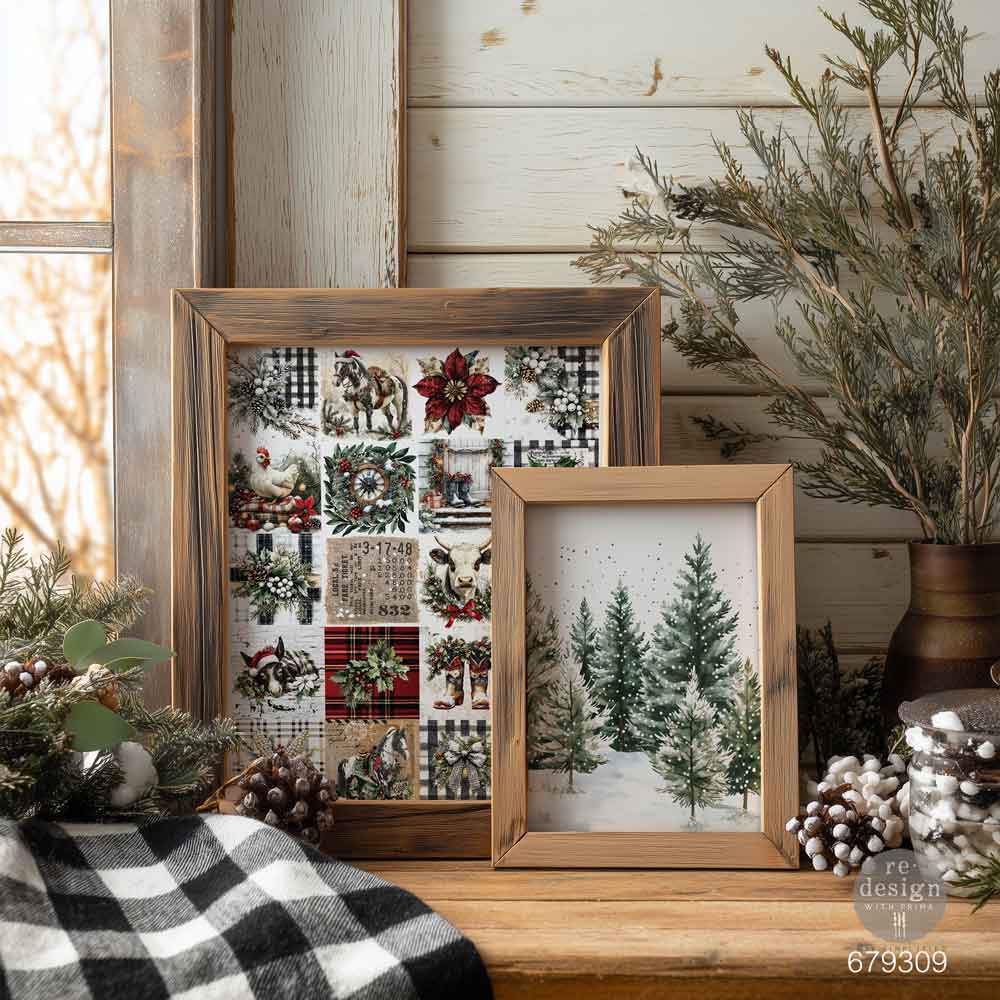 NEW! Redesign A4 Decoupage Fibre Paper Pack of 2 - FARMHOUSE FROST (21cm x 29.7cm)
