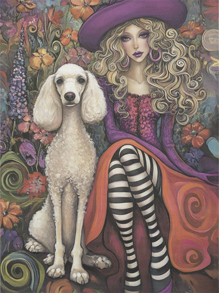 Decoupage Tissue Paper - Fashionable Lady with Poodle (2 sizes) - Rustic Farmhouse Charm