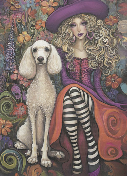 Decoupage Tissue Paper - Fashionable Lady with Poodle (2 sizes) - Rustic Farmhouse Charm
