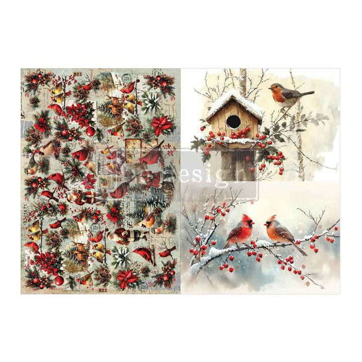 NEW! Redesign A3 Decoupage Fibre Paper Pack of 2 - FEATHERED ELEGANCE CHRISTMAS (29.7cm x 41.9cm)