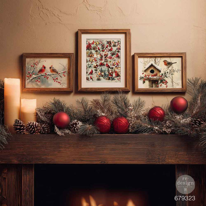 NEW! Redesign A3 Decoupage Fibre Paper Pack of 2 - FEATHERED ELEGANCE CHRISTMAS (29.7cm x 41.9cm)