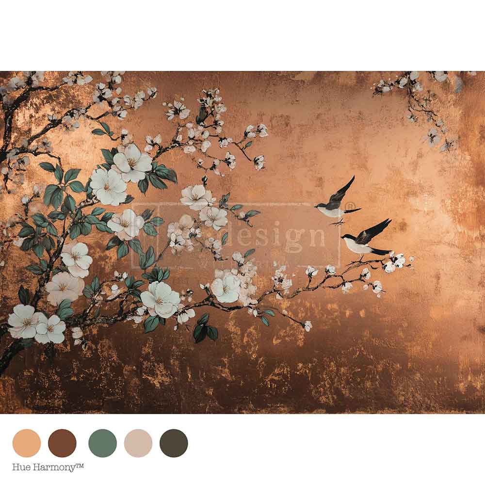 NEW! Redesign A1 Decoupage Fibre Paper - FEATHERS IN THE GLOW (59.44cm x 84.07cm) - Rustic Farmhouse Charm