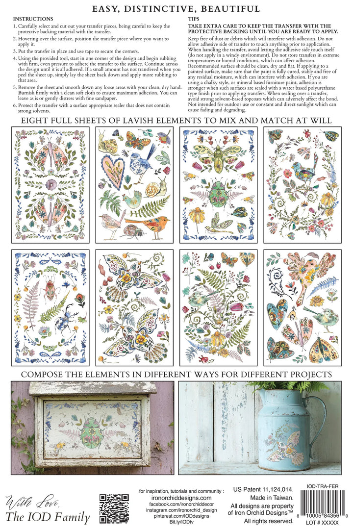 NEW! IOD Transfer Pad - FERN FABLES (set of eight 8"x12" sheets) - Rustic Farmhouse Charm