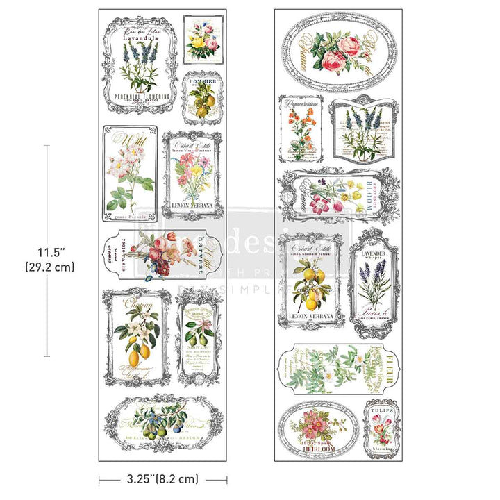 NEW! Redesign Luxe Transfer - FLEUR DE FRAME (2 sheets, 8.25cm x 29.2cm) - Rustic Farmhouse Charm