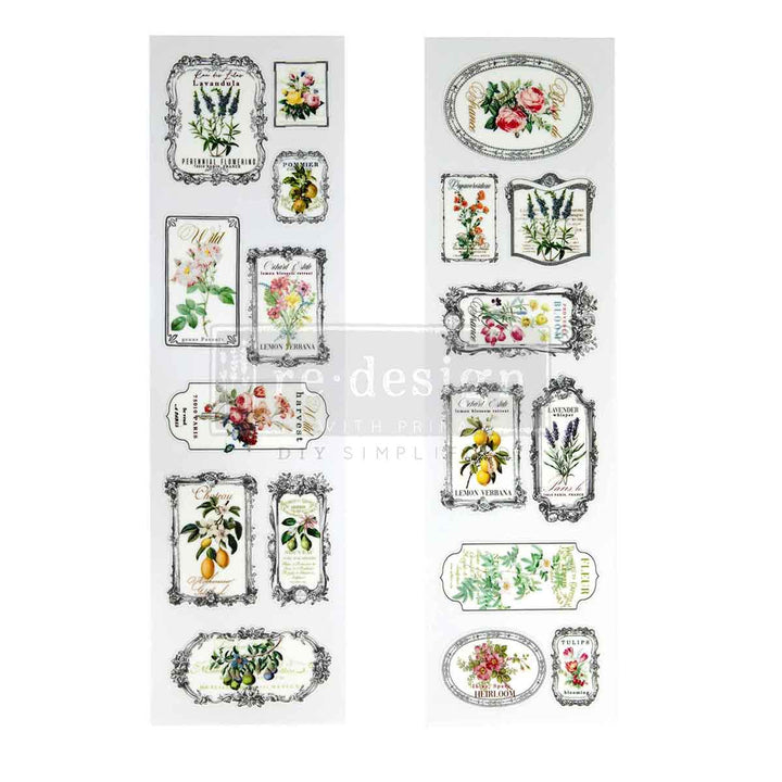 NEW! Redesign Luxe Transfer - FLEUR DE FRAME (2 sheets, 8.25cm x 29.2cm) - Rustic Farmhouse Charm