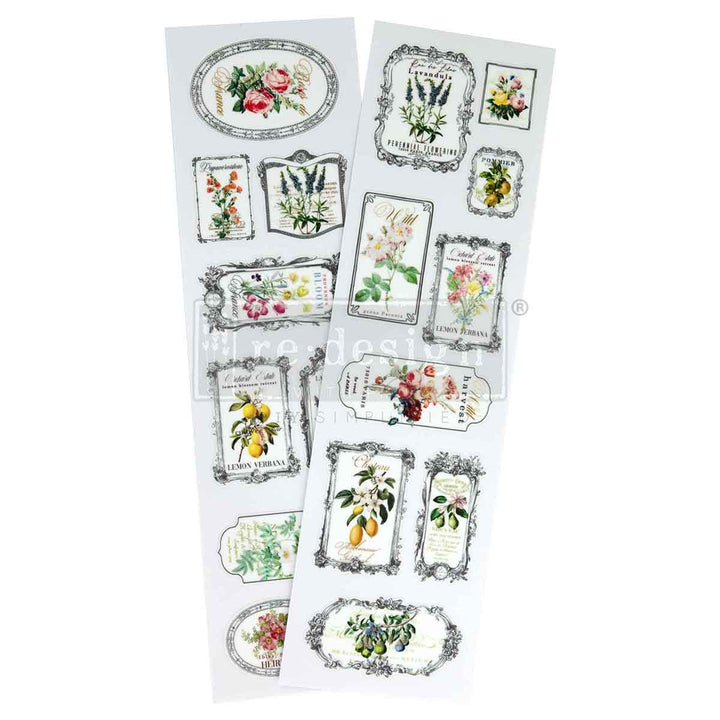 NEW! Redesign Luxe Transfer - FLEUR DE FRAME (2 sheets, 8.25cm x 29.2cm) - Rustic Farmhouse Charm