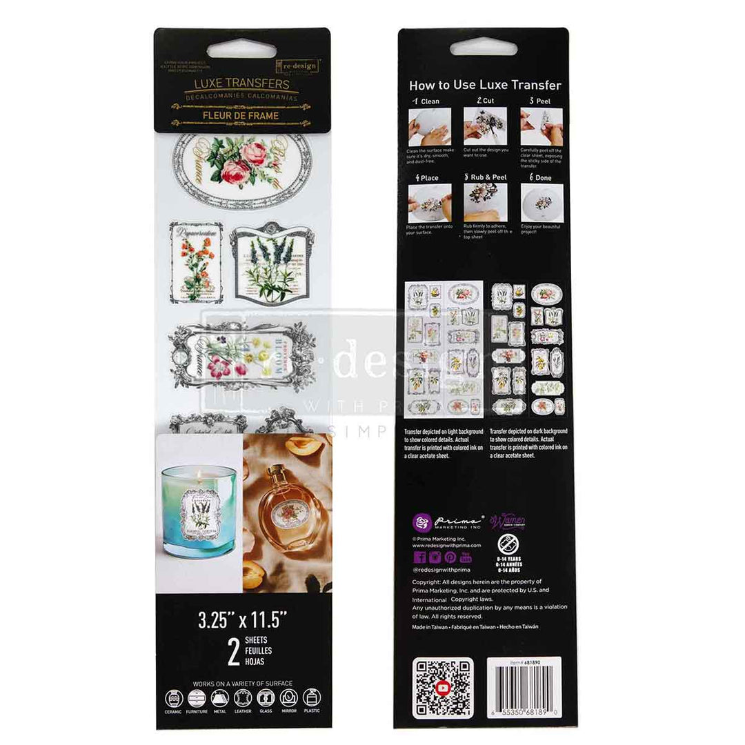 NEW! Redesign Luxe Transfer - FLEUR DE FRAME (2 sheets, 8.25cm x 29.2cm) - Rustic Farmhouse Charm