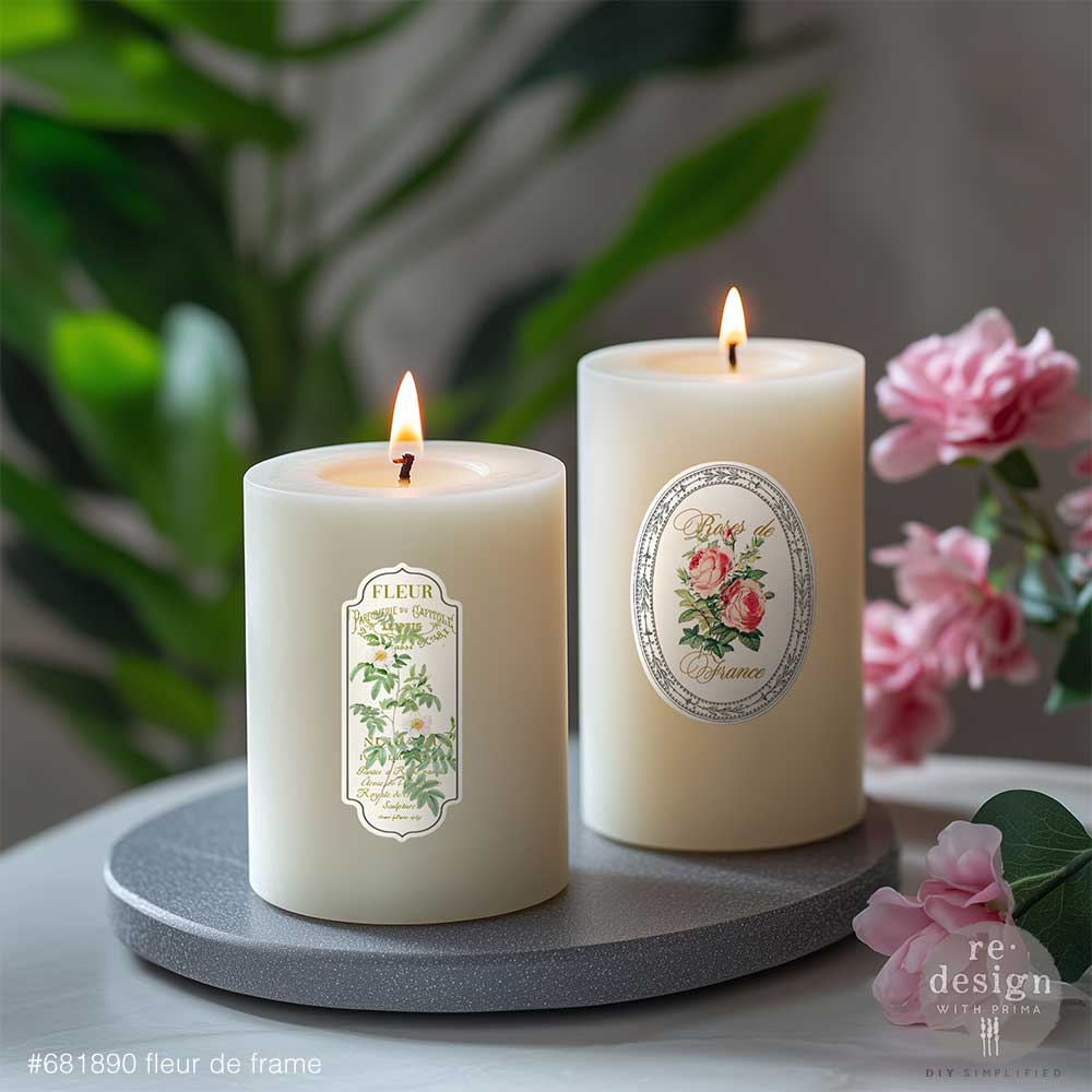 NEW! Redesign Luxe Transfer - FLEUR DE FRAME (2 sheets, 8.25cm x 29.2cm) - Rustic Farmhouse Charm