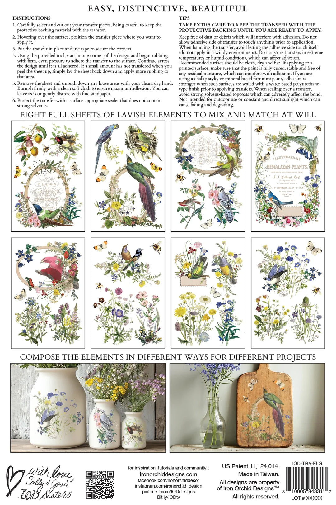 NEW! IOD Transfer Pad - FLORA GRECA (set of eight 8"x12" sheets) - Rustic Farmhouse Charm