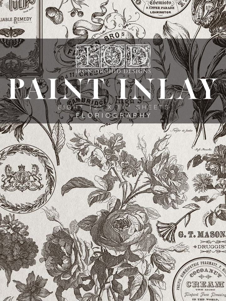 NEW! IOD Paint Inlay - FLORIOGRAPHY (set of eight 12"x16" sheets) - Rustic Farmhouse Charm