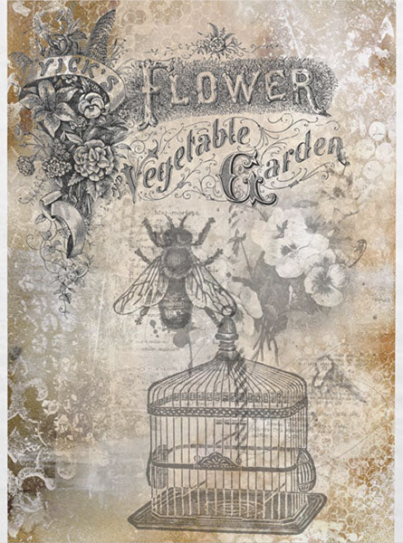 Decoupage Tissue Paper - Flower Vegetable Garden Bee (45.72cm x 60.96cm)