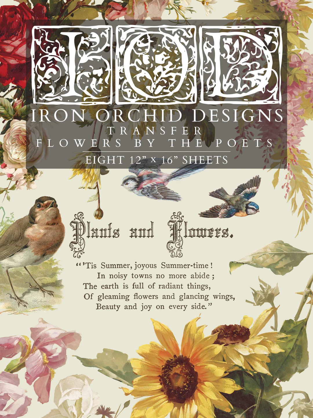 NEW! IOD Transfer Pad - FLOWERS BY THE POETS (set of eight 12"x16" sheets) - Rustic Farmhouse Charm