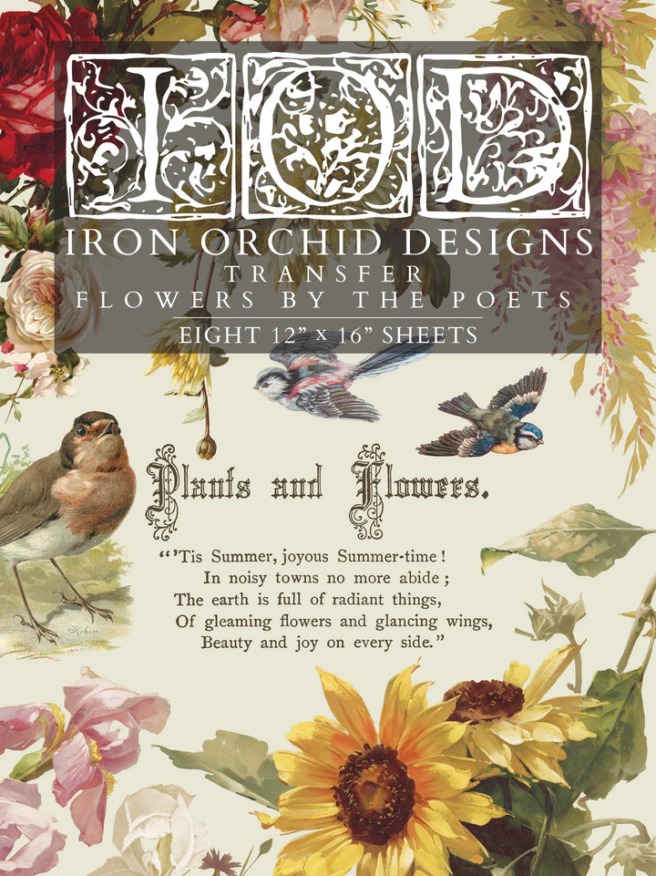 NEW! IOD Transfer Pad - FLOWERS BY THE POETS (set of eight 12"x16" sheets) - Rustic Farmhouse Charm