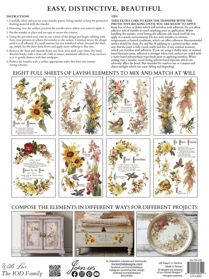 NEW! IOD Transfer Pad - FLOWERS BY THE POETS (set of eight 12"x16" sheets) - Rustic Farmhouse Charm