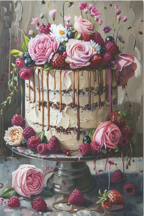 Decoupage Tissue Paper - Flowers & Berries Cake (25.4cm x 38.1cm) - Rustic Farmhouse Charm