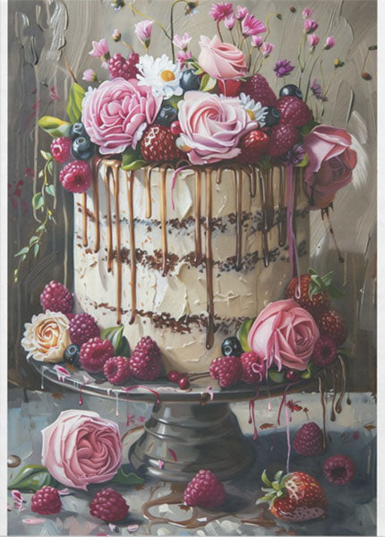 Decoupage Tissue Paper - Flowers & Berries Cake - Rustic Farmhouse Charm