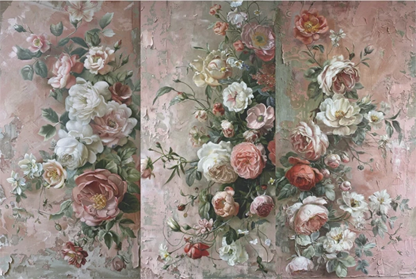 Decoupage Tissue Paper - Flowers on Vintage Pink Wood Panels (50.8cm x 76.2cm) - Rustic Farmhouse Charm