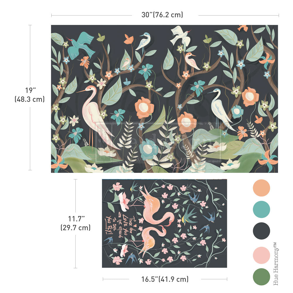 NEW! Redesign Double Delight Decoupage Fibre Paper Set (2 Sheets) - FREE LOVE - Rustic Farmhouse Charm