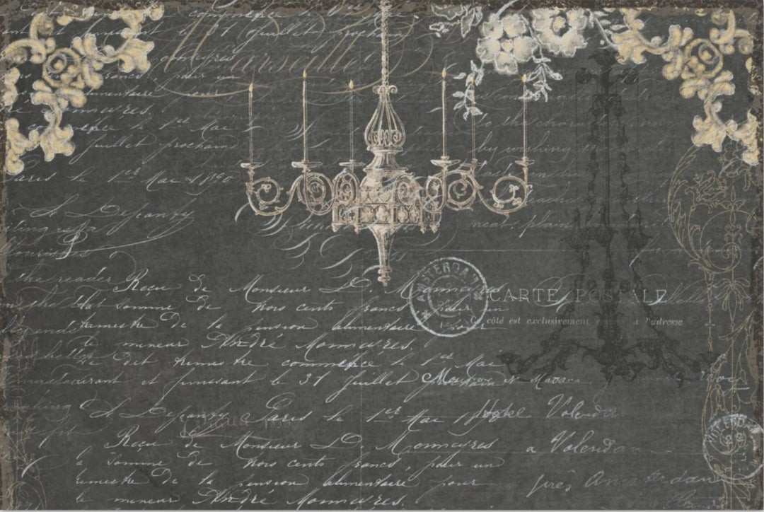 Decoupage Tissue Paper - French Chandelier & Eiffel Script (50.8cm x 76.2cm) - Rustic Farmhouse Charm