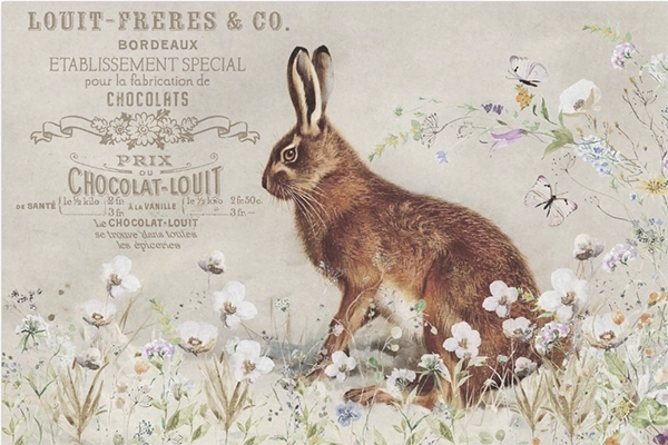 Decoupage Tissue Paper - French Rabbit in Meadow (50.8cm x 76.2cm) - Rustic Farmhouse Charm