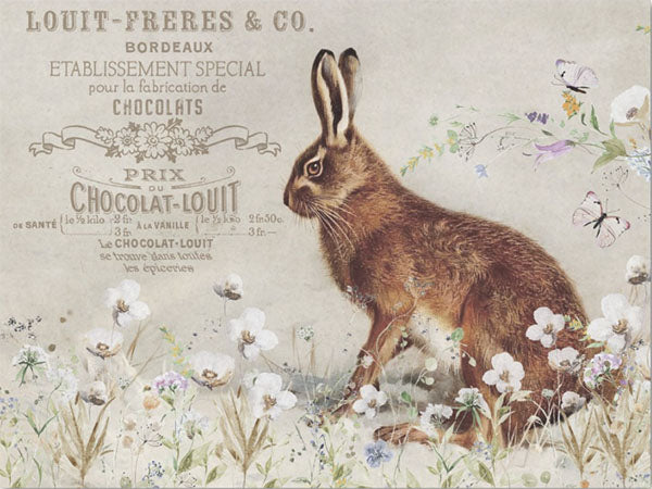 Decoupage Tissue Paper - French Rabbit in Meadow (38.1cm x 50.8cm) - Rustic Farmhouse Charm