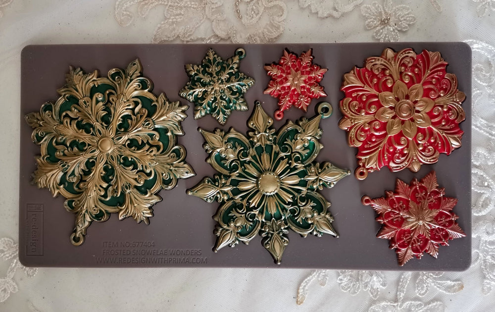 NEW! Redesign Mould - FROSTED SNOWFLAKE WONDERS (5" x 10") - Rustic Farmhouse Charm