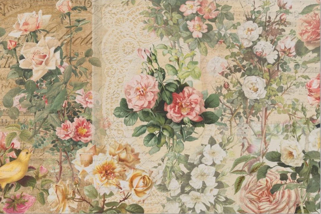Decoupage Tissue Paper - Garden Florals & Lace (50.8cm x 76.2cm) - Rustic Farmhouse Charm