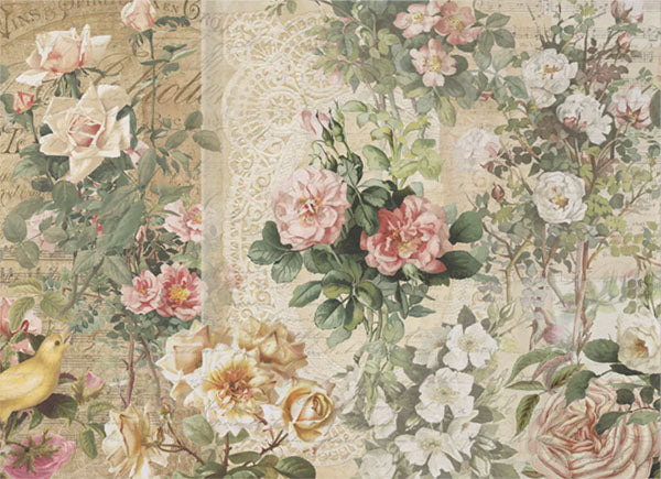 Decoupage Tissue Paper - Garden Florals & Lace (53.36cm x 73.66cm) - Rustic Farmhouse Charm