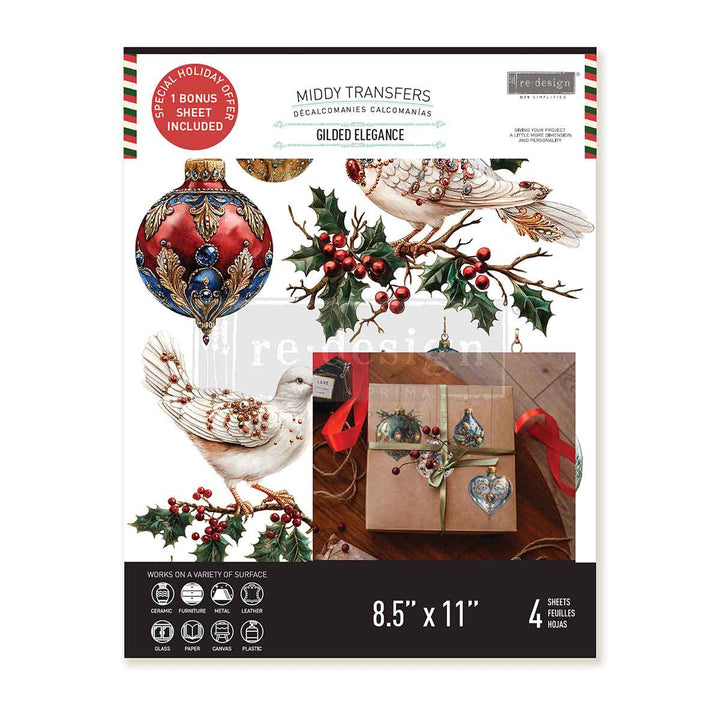 NEW! Redesign Middy Transfer - GILDED ELEGANCE (4 sheets, each 21.59cm x 27.94cm) - Rustic Farmhouse Charm