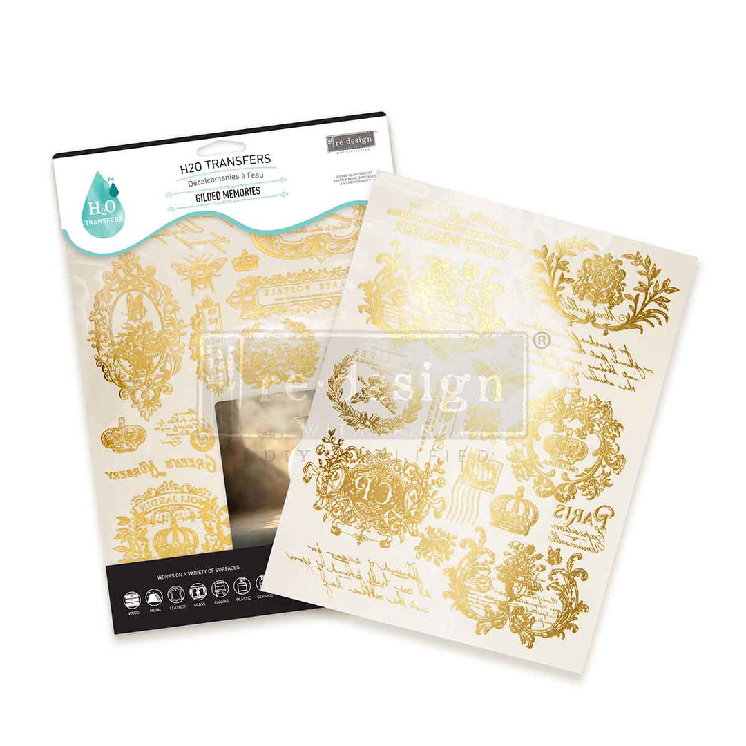 NEW! Redesign H20 Transfer - GILDED MEMORIES (2 sheets, each 21.59cm x 27.94cm) - Rustic Farmhouse Charm